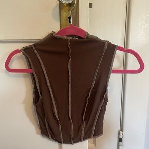 Brown inside out stitch mock neck tank top